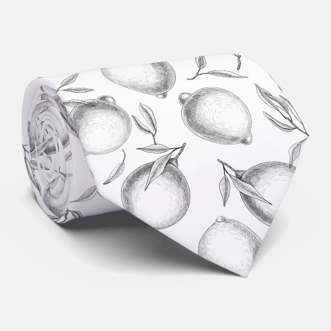 Hand drawn Lemon pattern Neck Tie (Rolled)