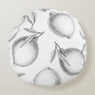 Hand drawn Lemon pattern Round Cushion