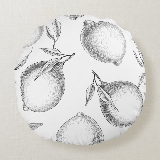 Hand drawn Lemon pattern Round Cushion (Front)