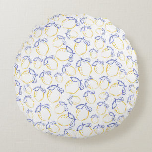 Hand Drawn Lemon Pattern Round Pillow