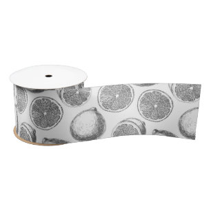 Hand drawn lemon pattern satin ribbon