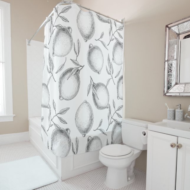 Hand drawn Lemon pattern Shower Curtain (In Situ)