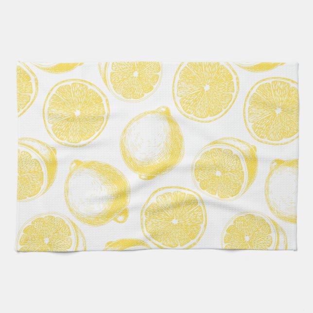 Hand drawn lemon pattern tea towel (Horizontal)