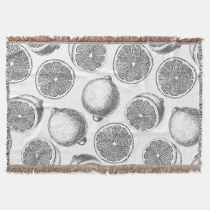Hand drawn lemon pattern throw blanket