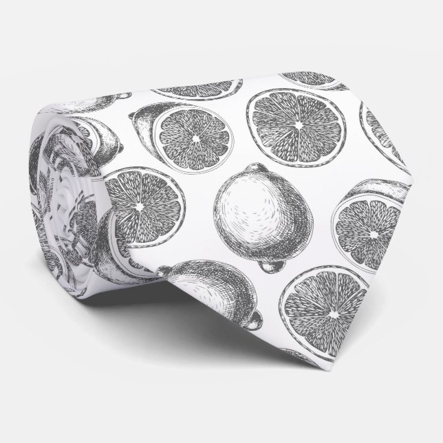 Hand drawn lemon pattern tie (Rolled)