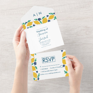 Hand Drawn Lemon Wedding All In One Invitation