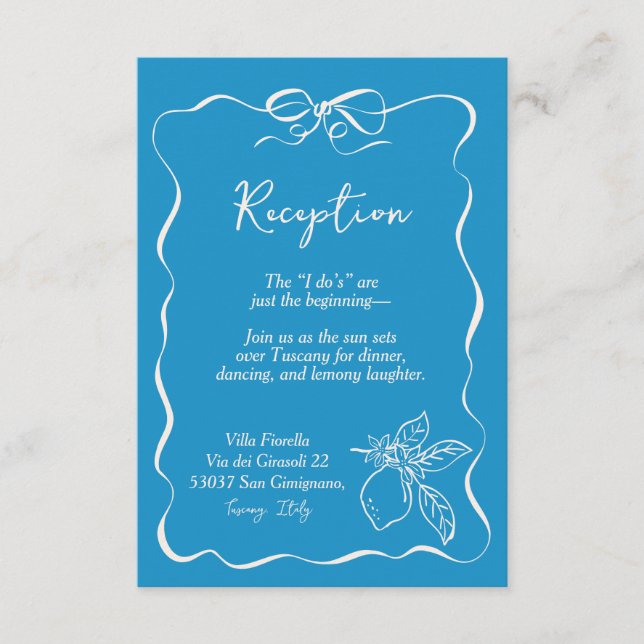 Hand Drawn Lemon Wedding Reception Enclosure Card (Front)
