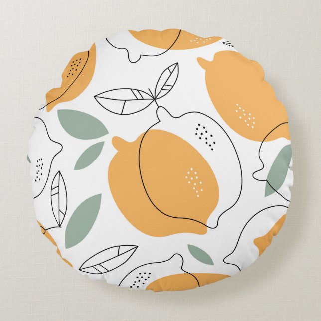 Hand drawn Lemons background. Seamless pattern wit Round Cushion (Front)
