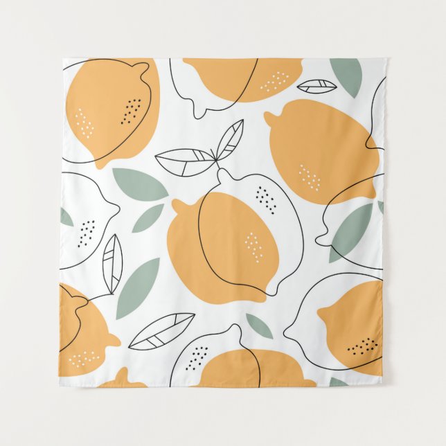 Hand drawn Lemons background. Seamless pattern wit Tapestry (Front)