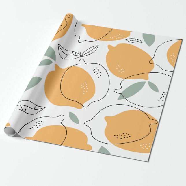 Hand drawn Lemons background. Seamless pattern wit Wrapping Paper (Unrolled)