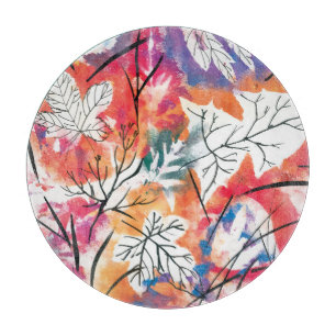 Hand Drawn Lemons, Blue Leaves Pattern. Cutting Board