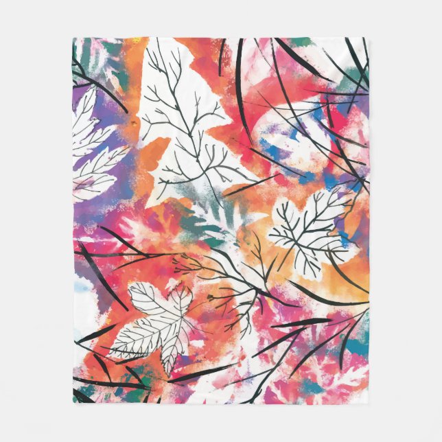 Hand Drawn Lemons, Blue Leaves Pattern. Fleece Blanket (Front)