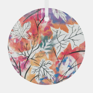 Hand Drawn Lemons, Blue Leaves Pattern. Glass Tree Decoration