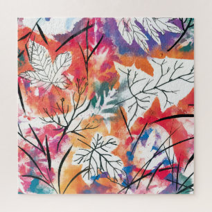 Hand Drawn Lemons, Blue Leaves Pattern. Jigsaw Puzzle