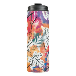 Hand Drawn Lemons, Blue Leaves Pattern. Thermal Tumbler