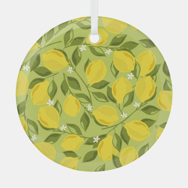 Hand Drawn Lemons Colourful Wallpaper Glass Tree Decoration (Front)