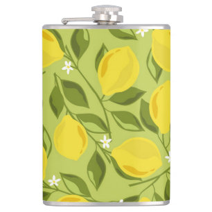 Hand Drawn Lemons Colourful Wallpaper Hip Flask