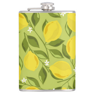 Hand Drawn Lemons Colourful Wallpaper Hip Flask