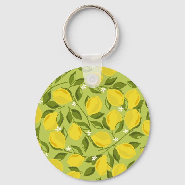 Hand Drawn Lemons Colourful Wallpaper Key Ring (Front)