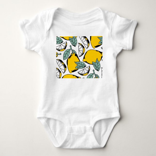 Hand drawn lemons, vibrant pattern. baby bodysuit (Front)