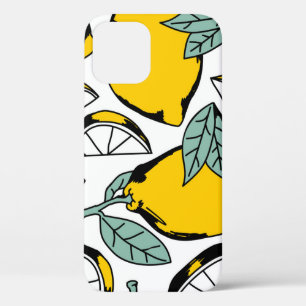 Hand drawn lemons, vibrant pattern. iPhone 12 case