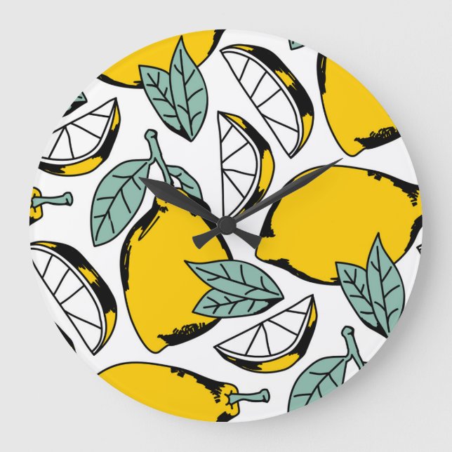 Hand drawn lemons, vibrant pattern. large clock (Front)