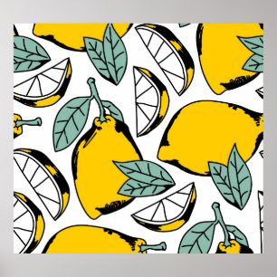 Hand drawn lemons, vibrant pattern. poster