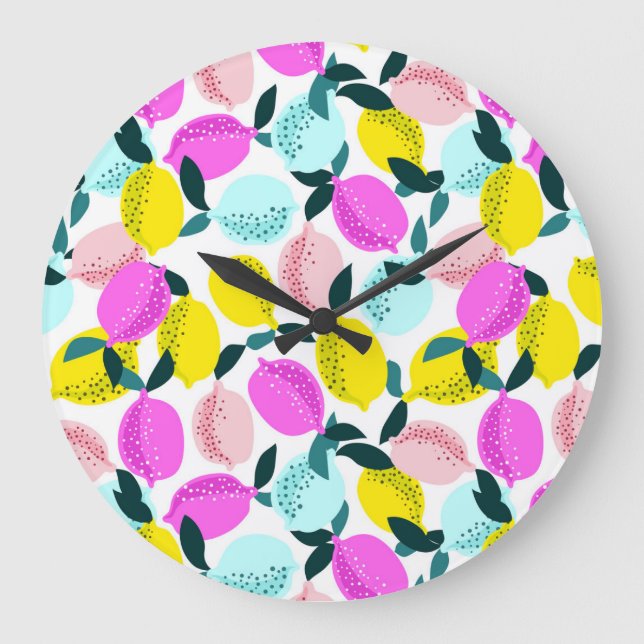 Hand Drawn Lemons Vintage Pattern Large Clock (Front)