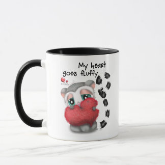 Hand-Drawn Lemur Holding Big Red Heart Mug