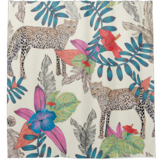 Hand drawn leopard  shower curtain