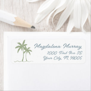 Hand Drawn Lettered Green Blue Tropical Palm Tree Return Address Label