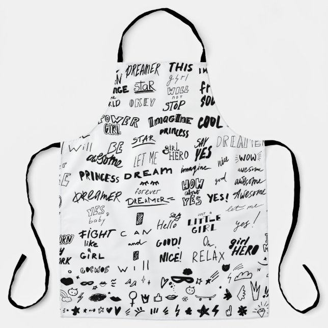 Hand-drawn lettering, typography doodle collection apron (Front)