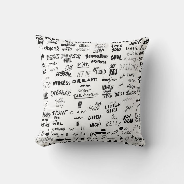 Hand-drawn lettering, typography doodle collection cushion (Front)