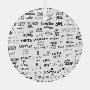 Hand-drawn lettering, typography doodle collection glass tree decoration
