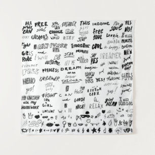 Hand-drawn lettering, typography doodle collection tapestry