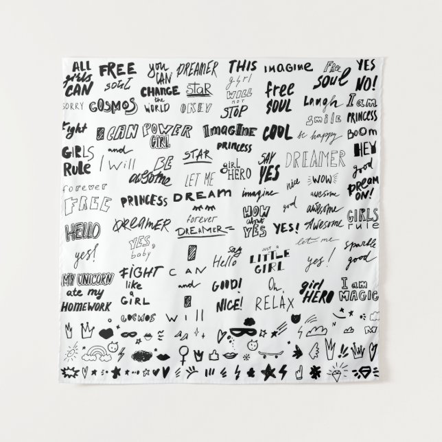 Hand-drawn lettering, typography doodle collection tapestry (Front)