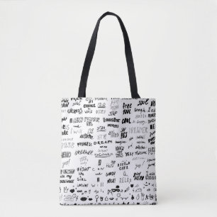 Hand-drawn lettering, typography doodle collection tote bag