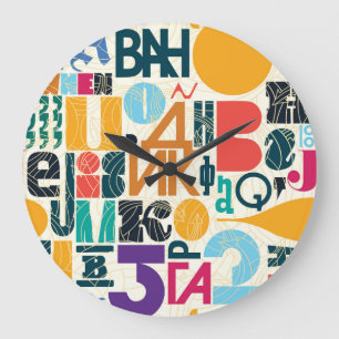 Hand-drawn letters: vintage seamless design. large clock