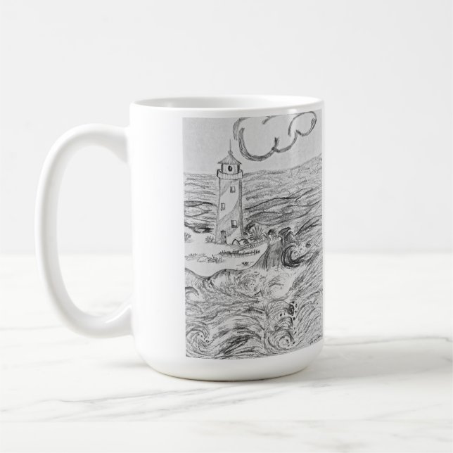 Hand drawn light House on mug (Left)