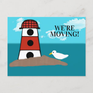 Hand Drawn Lighthouse Seagull Change of Address Announcement Postcard