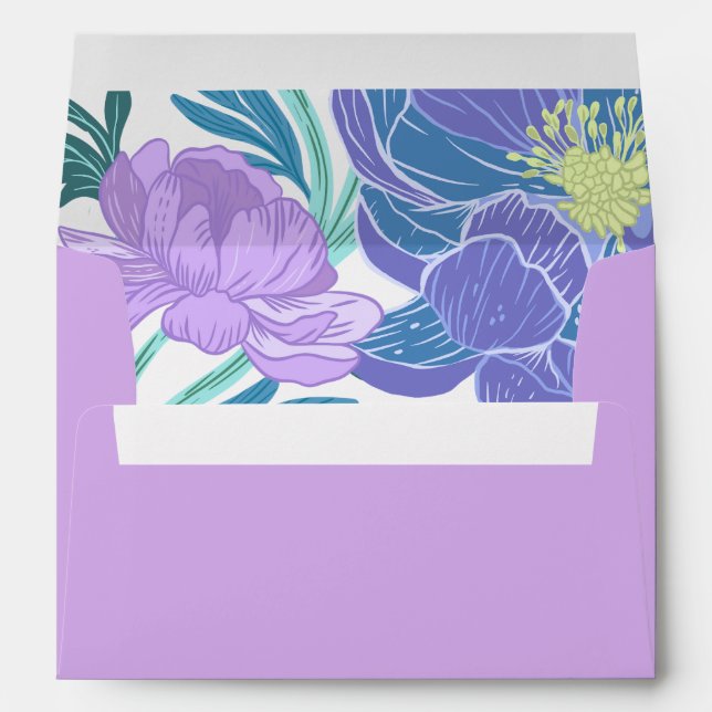 Hand drawn Lilac and Purple Pastel Floral Wedding  Envelope (Back (Bottom))