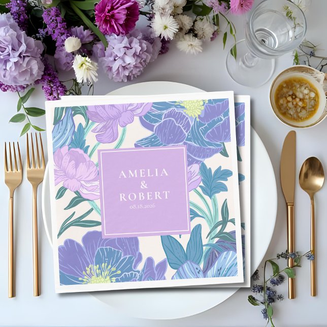 Hand drawn Lilac and Purple Pastel Floral Wedding  Napkin (Creator Uploaded)