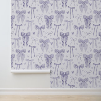 Hand-Drawn Lilac Bows on a Soft Light Background Wallpaper