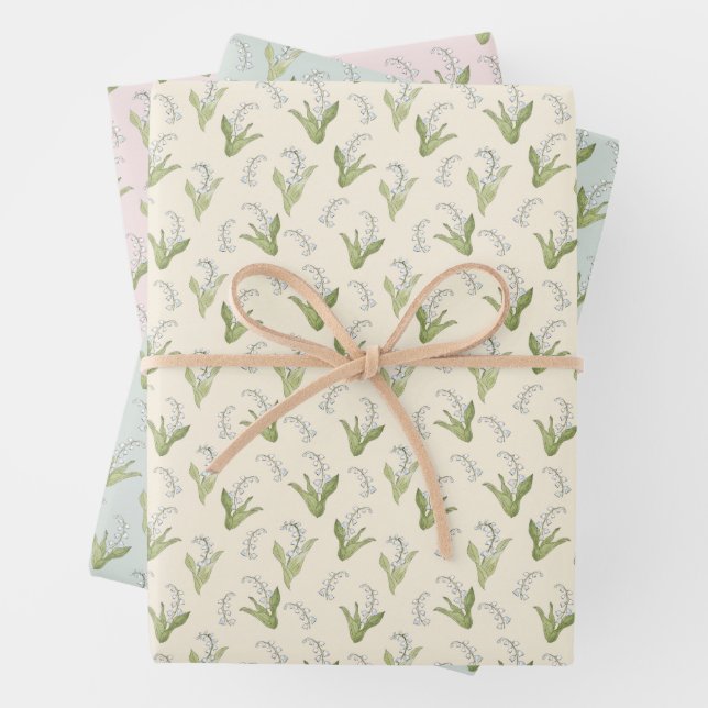 Hand-Drawn Lily of the Valley Blush Pink Spring Wrapping Paper Sheet (In situ)