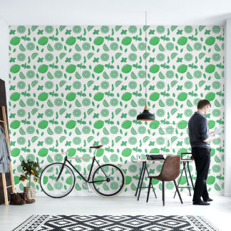 Hand Drawn Lime and Mint Botanical Seamless Patter Wallpaper