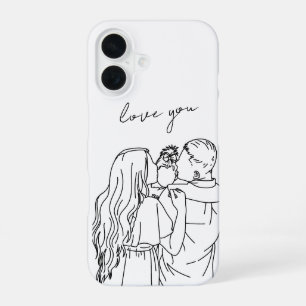 Hand-drawn line art phone case: Mum/Dad love you iPhone 16 Case