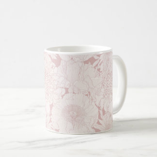 Hand drawn line garden and tropical flowers. coffee mug