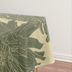 Hand drawn line garden and tropical flowers. tablecloth