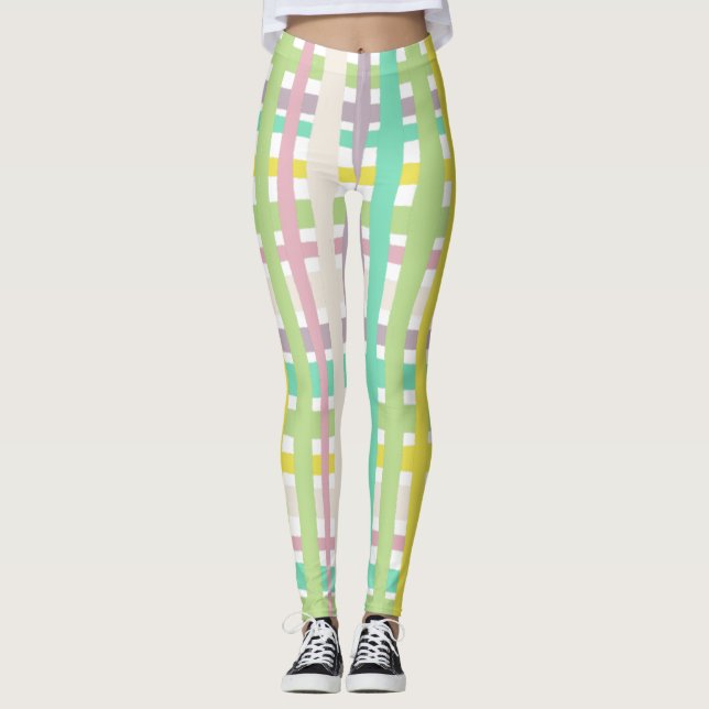 Hand Drawn Lines Colourful Striped Plaid Leggings (Front)