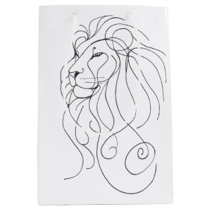 Hand Drawn Lion - Minimalist Line Art Medium Gift Bag
